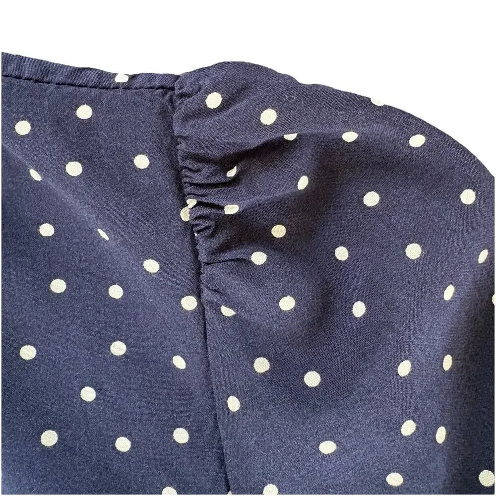 Boden Women's 100% Viscose Navy with White Polka Dot Long Puff Sleeve Blouse